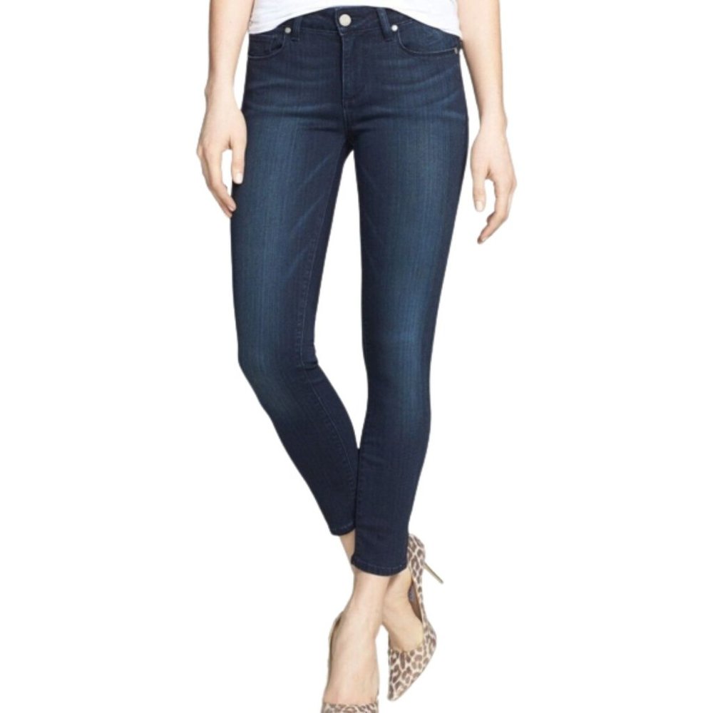 Paige Verdugo Crop Skinny Denim Jeans Stretch Zip-Fly Dark Wash Low Rise Blue 26